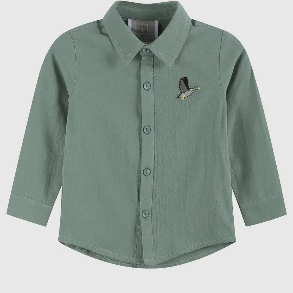 Lil Cactus Sage Green Mallard Boys Button Down Dress Shirt‎ NWT size 2T